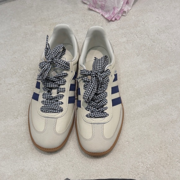 Adidas Cream and Blue Sambas with Checkered Laces from Anthropologie, Never Worn - Picture 4 of 4